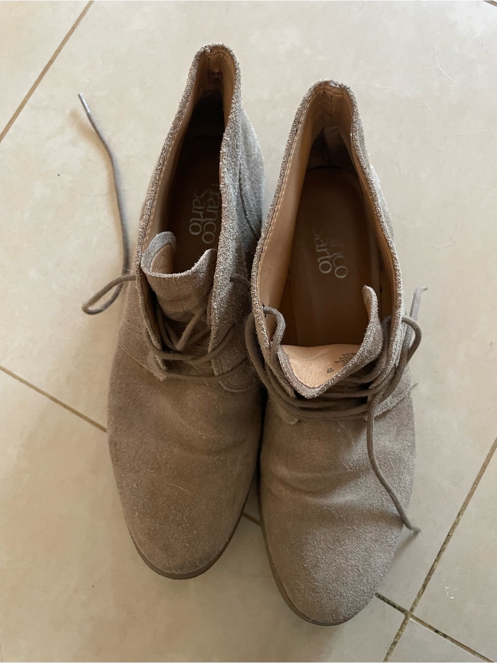 SARTO By Franco Sarto Taupe Suede Lace-Up Ankle Bootie